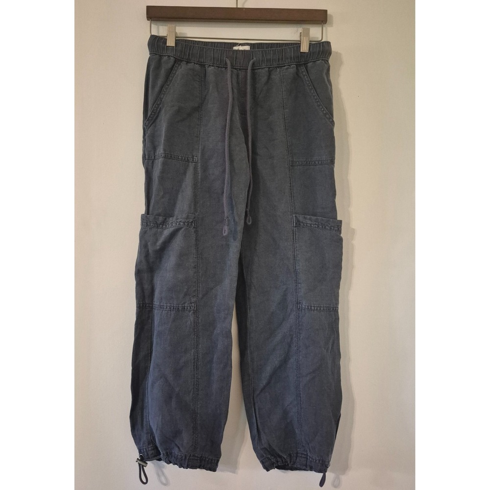 Nicole Miller Size XS Linen Lyocell Cargo Pants Joggers Drawstring Boho Gorpcore